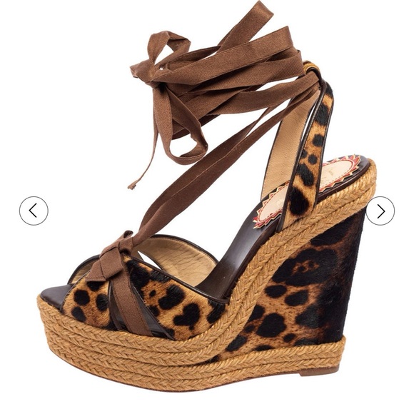 ✨💎Christian Louboutin💎✨ Animal Print Isabelle Espadrille Wedge Sandals EU37 - Picture 2 of 7